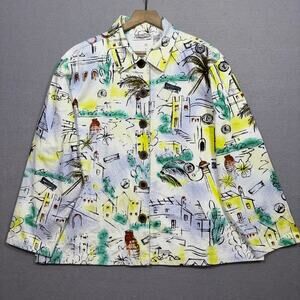 New Direction Shirt Jacket 2X Plus Unique Print Statement Retro Boho Resort Chic
